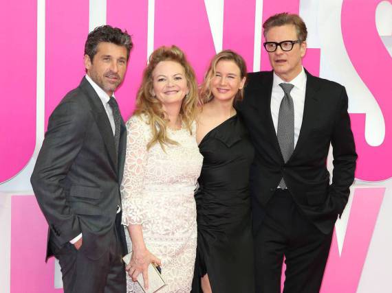 Patrick Dempsey (v.l.n.r.), Regisseurin Sharon Maguire, Renée Zellweger und Colin Firth bei der Premiere von