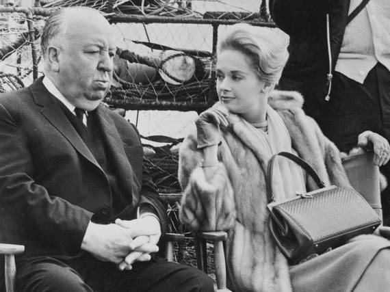 Alfred Hitchcock und Tippi Hedren am Filmset von